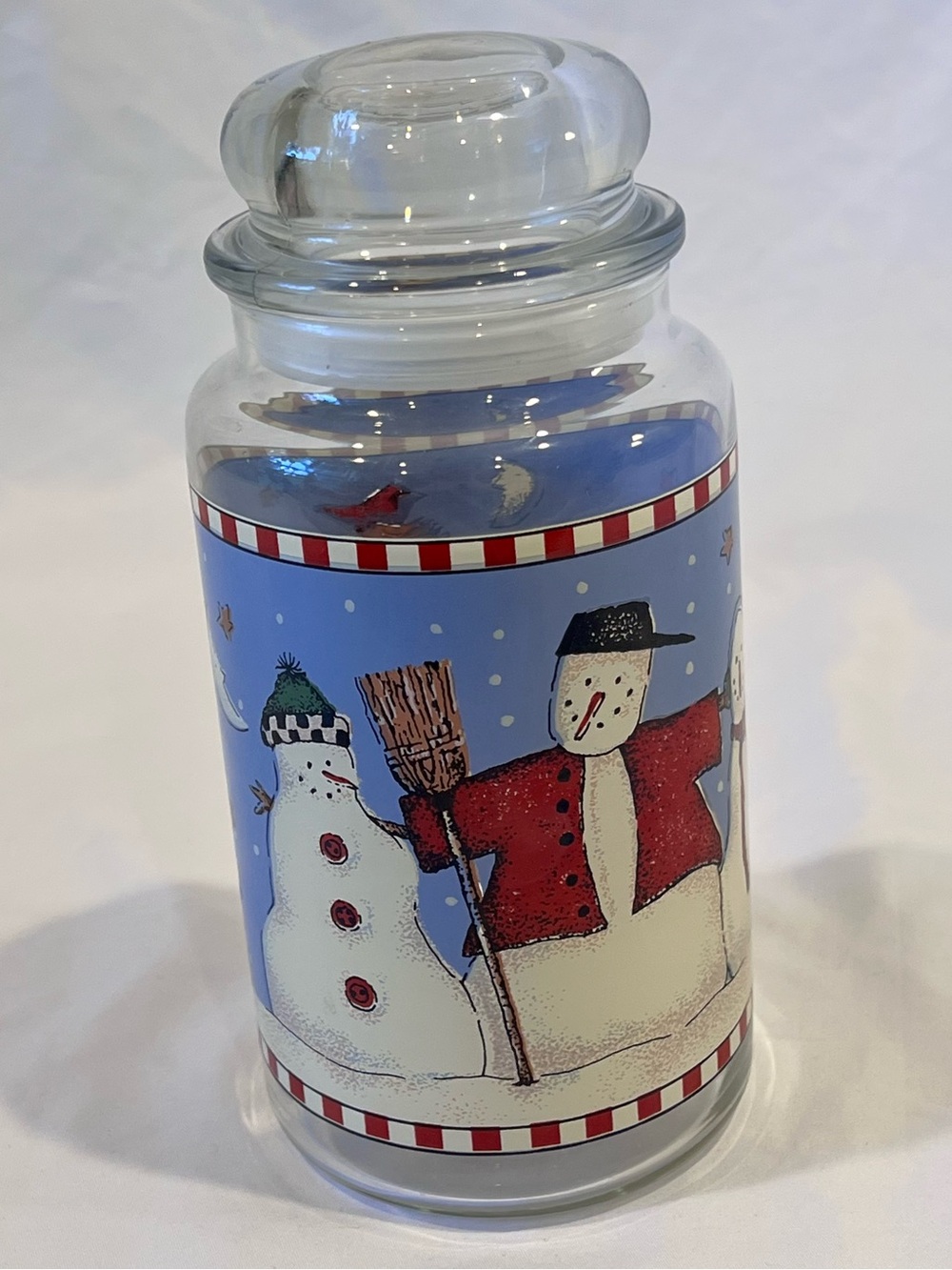 Vintage 1998 Debbie Mumm Anchor Hocking Snowman Glass Canister Jar